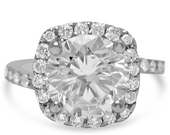 8mm round cut MOISSANITE & diamonds ANTIQUE style engagement ring 14K white gold