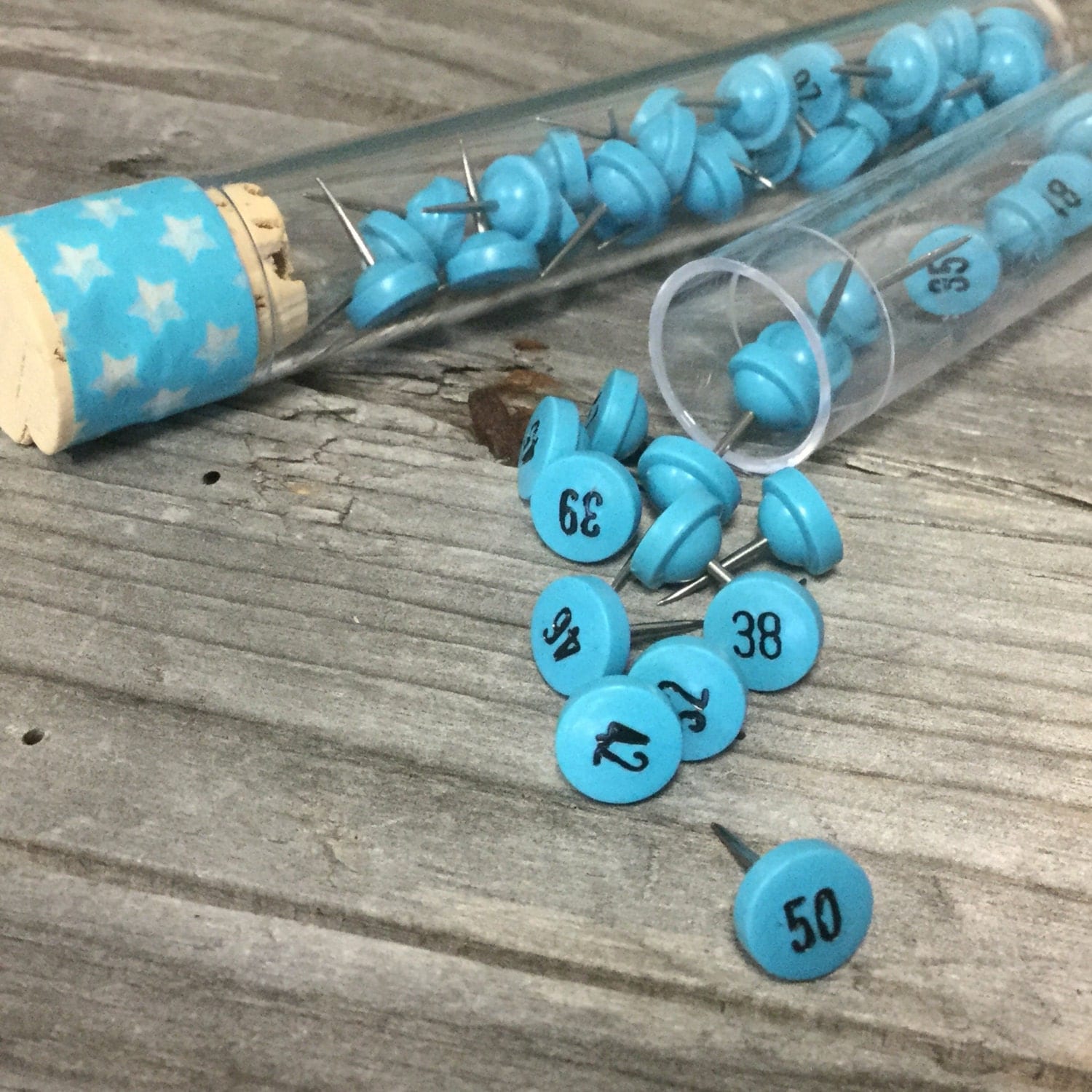 Numbered Craft Push Pins 1 through 25 Black Print on Light