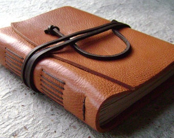 Leather journal, rustic orange, 4" x 6", handmade journal by Dancing Grey Studio(0012)