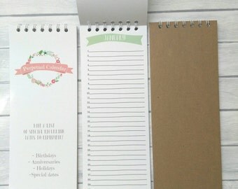 Perpetual Birthday Calendar - 4.25" wide, 11" tall. Cardstock pages, neatly bound. "C" binding - gift for her or him