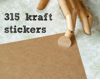 Kraft Stickers ... 315 Blank One Inch Stickers 1" (25mm) Mini Labels Kraft Brown Self Adhesive Packaging Envelope Seals DIY Labels Circles