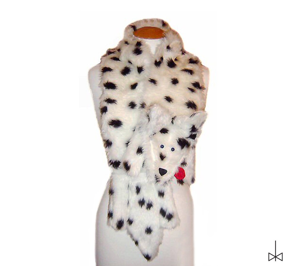 Plush Fun Fox Stole dalmation faux fur black & white spot