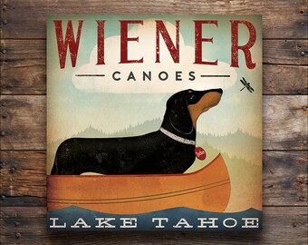 Wiener Dog Dachshund FREE TEXT CUSTOMIZATION Dog Canoes Ready-to-Hang Stretched Canvas Wall Art Fowler Native Vermont