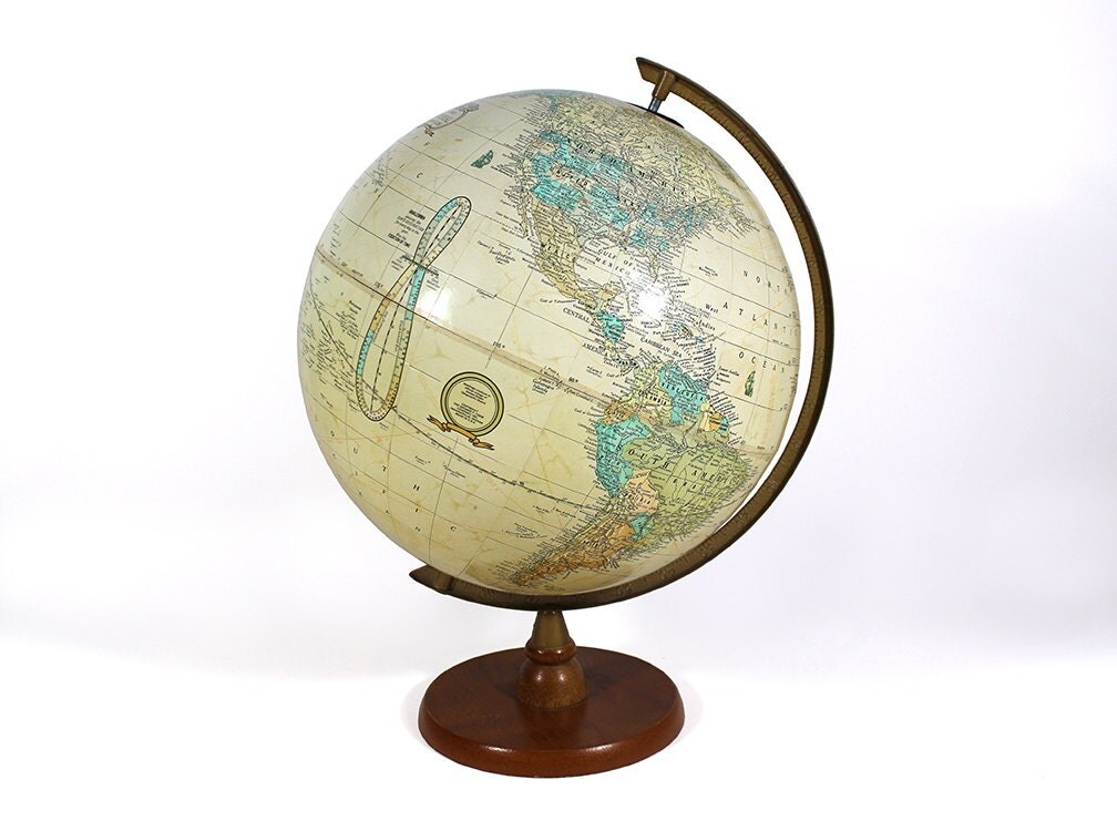 Vintage Cram's Imperial World Globe Wooden Base Circa