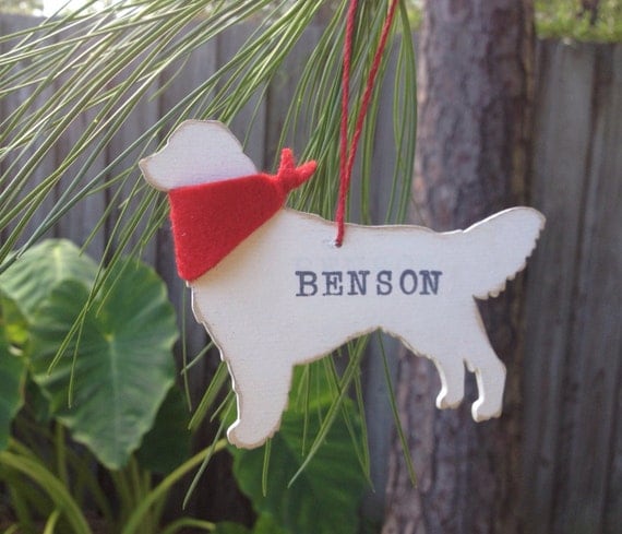 Dog Christmas Ornament -Wooden Golden Retriever-PERONALIZED FREE!