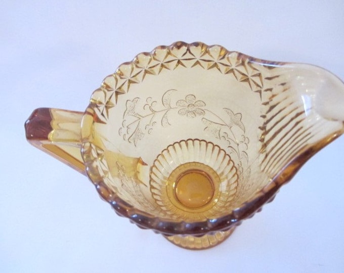 Amber Glass Footed Creamer Floral Pattern, Serving Creamer Amber Glass, Footed Creamer Serving Pitcher, Glass Creamer, Depression Glass