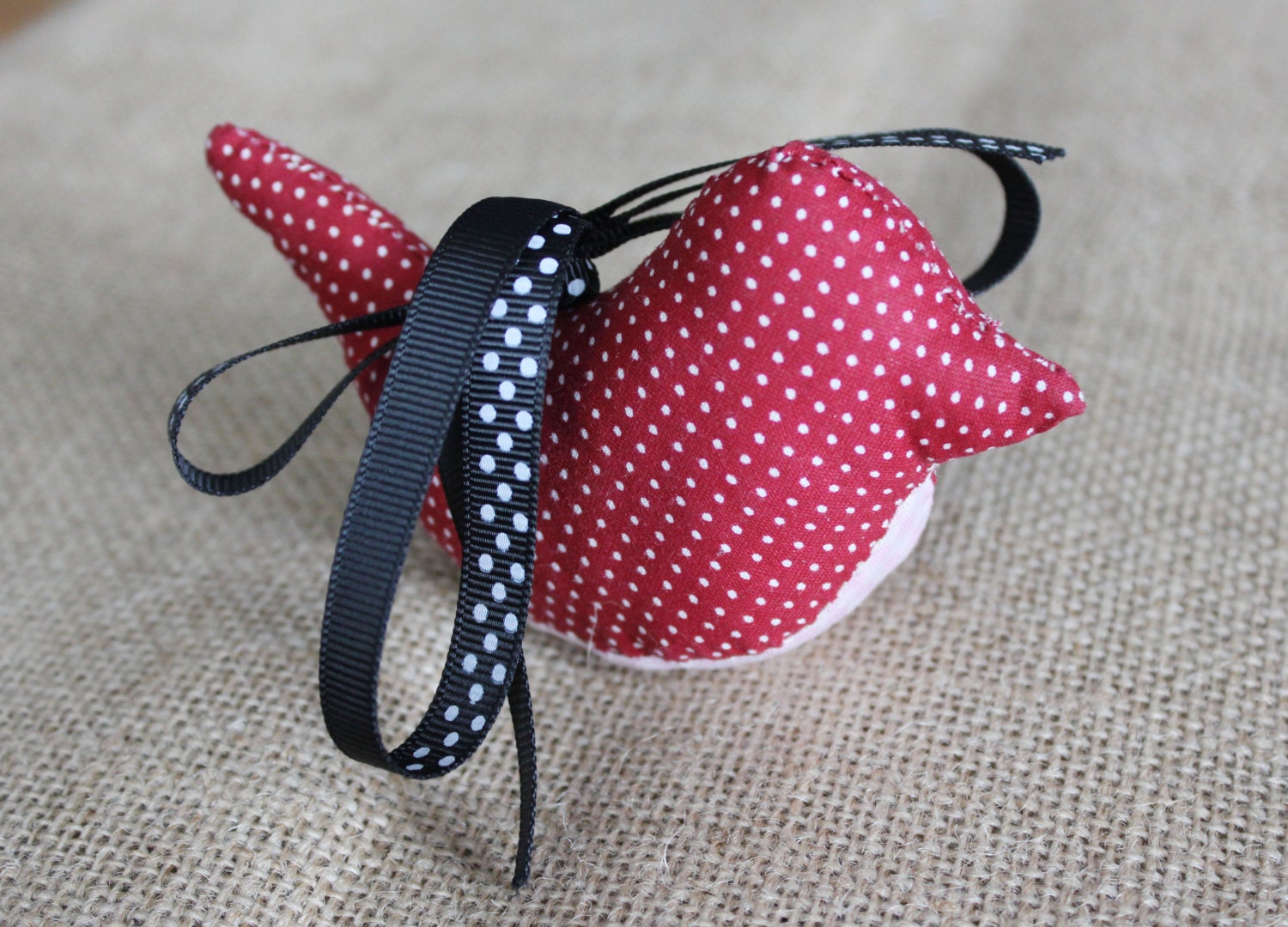 red polka dot bird ornament with black by red polka dot bird ornament with black by
