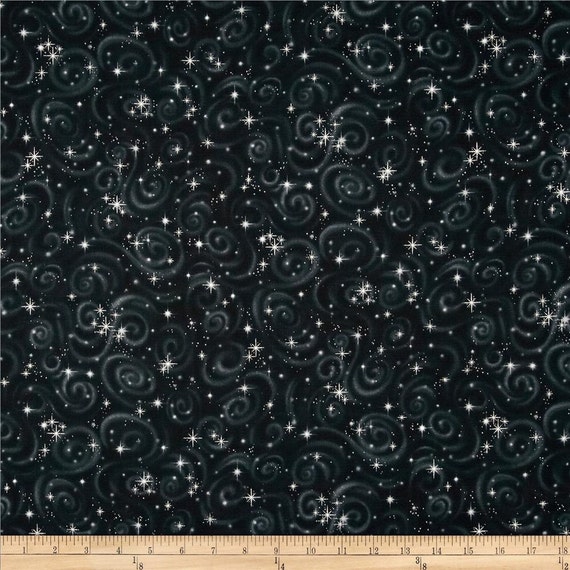 Robert Kaufman Stargazers Black Metallic Star Swirls