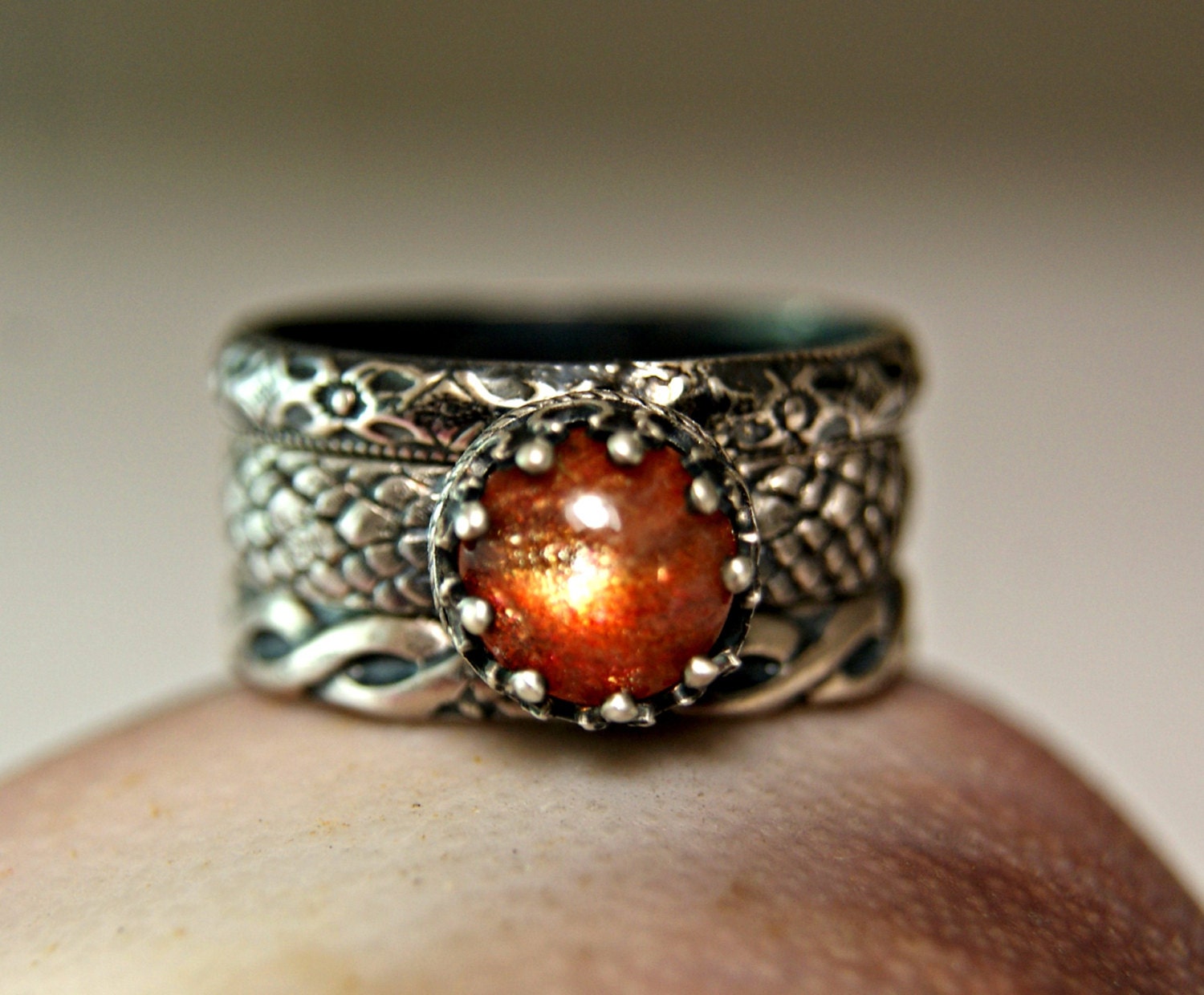 Sunstone Stacking Ring Oxidized Sterling Silver Gemstone