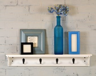 Handmade 30-inch Long One Level Coat Rack - Wall Shelf in Color OF YOUR CHOICE - Wooden Wall Mounted Shelf with Hooks - Can Be Customized