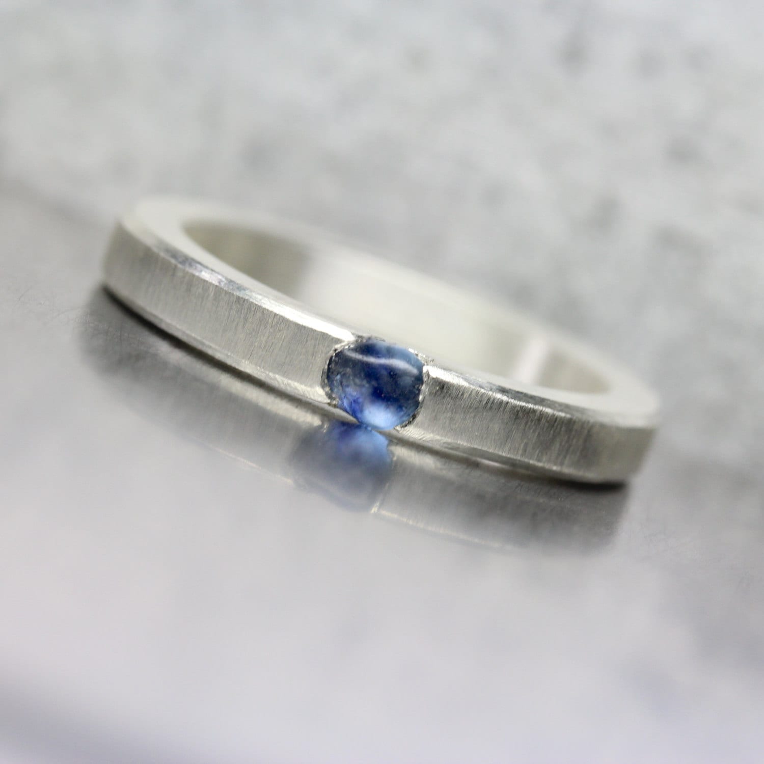 Modern Raw Blue Montana Sapphire Ring Sterling Silver Simple
