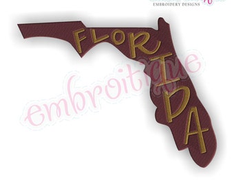 Florida Hand Lettered State Shape Fill Stitch - Instant Download Machine embroidery design