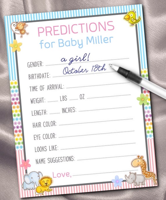 Set of 10 Prediction Cards, Baby Shower Party Games, Guessing Game Cards, Baby Jungle Animals, Wild Animals, Pastel Colors Il_570xn
