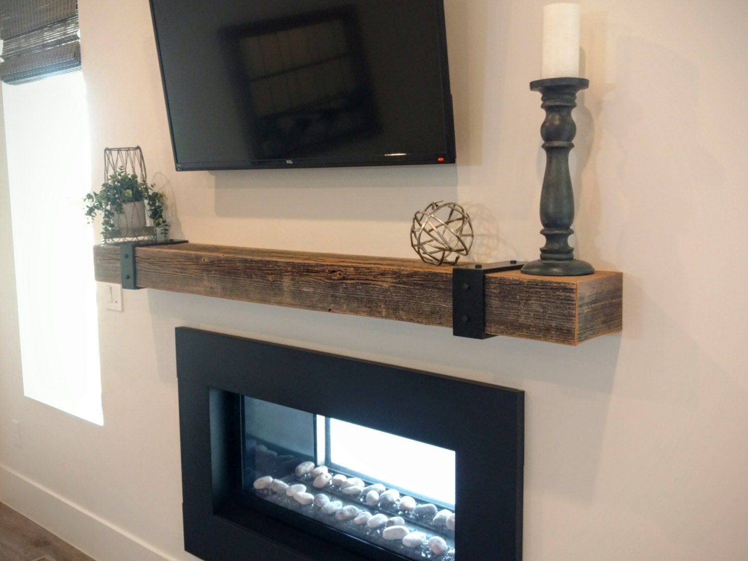 36 Mantel Barnwood Mantel with Faux Straps.