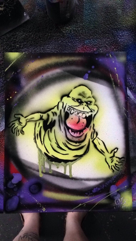 Ghostbusters Slimer original spray paint art fan by CootieVonGhoul