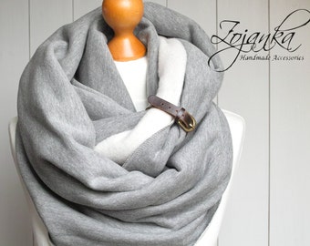 CHUNKY infinity scarf with leather cuff, fashion infinity scarf, cozy SNOOD, hooded scarf, gift ideas, gift for her, infinity scarf