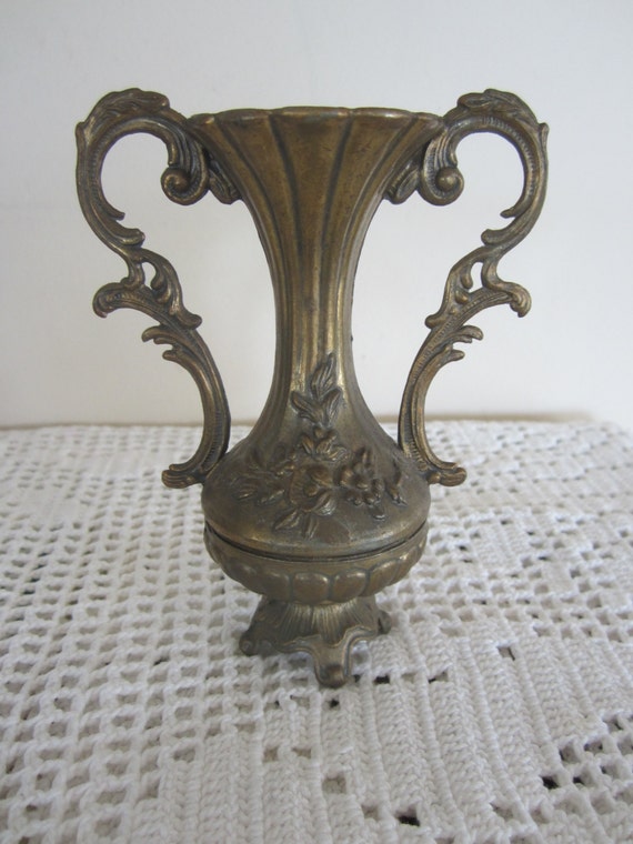 Vintage Brass Urn Style Vase Ornate Made in Italy