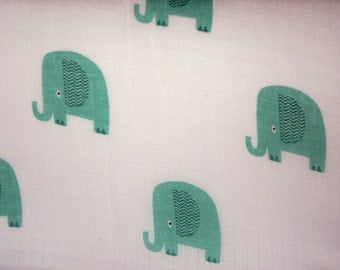 Elephant Double Gauze Fabric in Aqua by Riley Blake Designs - 1 Yard
