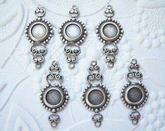Antiqued silver filigree connector with a 5mm round setting, lot of (6) MC174