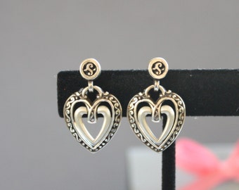 Vintage Double Hanging Heart Post Earrings