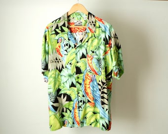 TROPICAL SURF print 80s 90s HAWAIIAN rayon short sleeve shirt