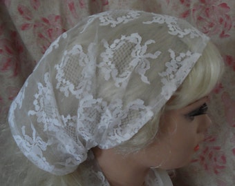White lace Head Covering, Headwrap, Prayer Veil, Religious Head Covering, Wedding Head Covering, Tichel, Kippot SALE ! SALE !