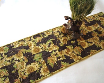 Fall Table Runner, Quilted Table Runner, Handmade Table Runner, Tablerunner, Sunflowers, Home Decor, Leaves, Table Decor, Brown