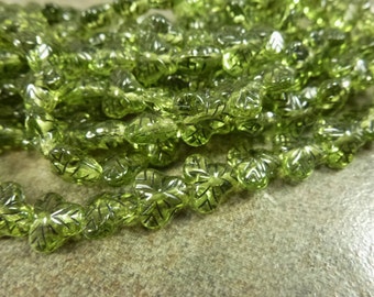 Olvine/Jet Inlay Berry Leaves Czech Glass 9mm 25pc Dual Coated Green
