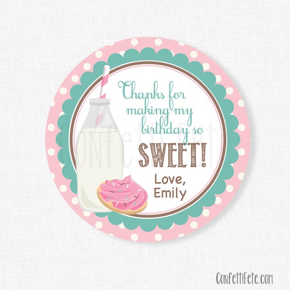 Milk and Cookies Favor Tags, Cookie Party Favors, Milk and Cookies Party Tags, Girl Birthday Favor Tags, Personalized Il_570xn