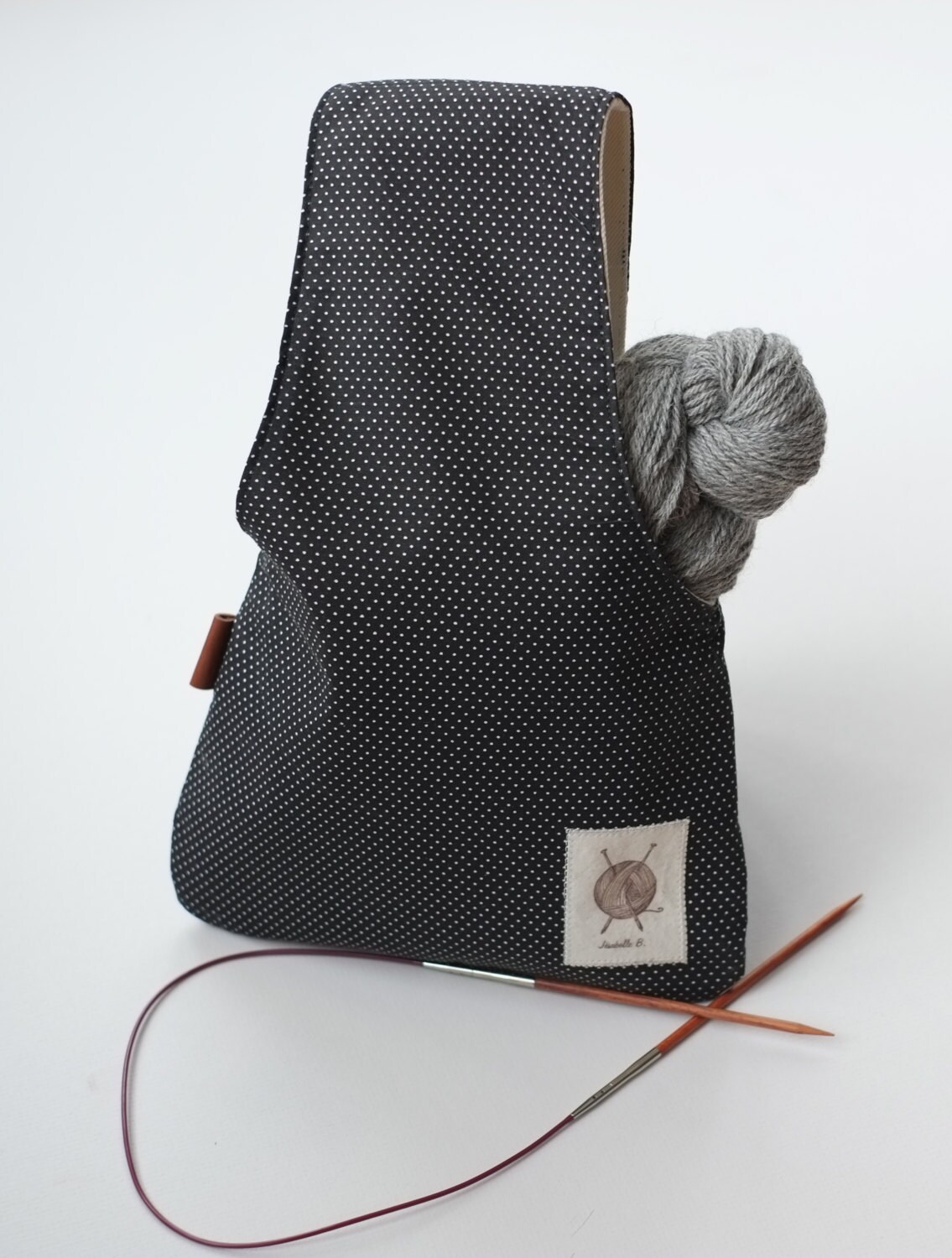 Small knitting bag Project bag Knitters gift Black and
