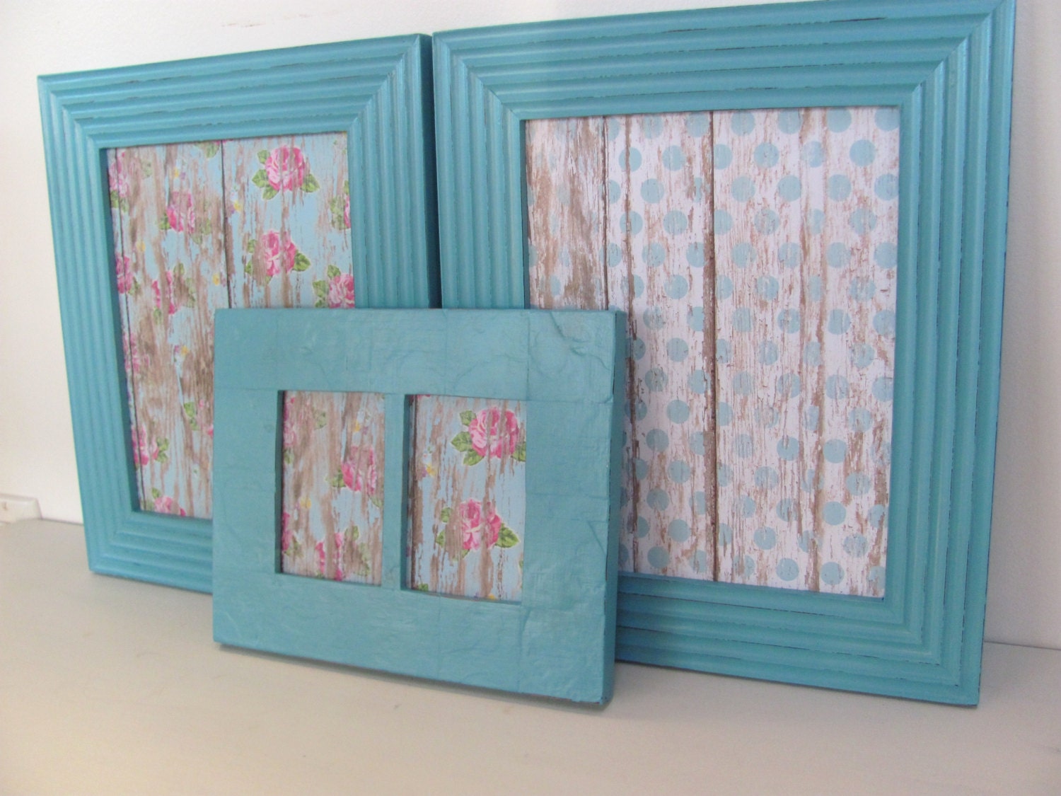 Aqua Picture Frame Set Picture Frame by theshabbychateau on Etsy