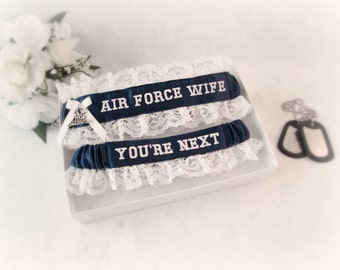 Air Force Wedding Garter Set - Military Garters - Air Force Wife Garter - You're Next Garter - Something Blue.