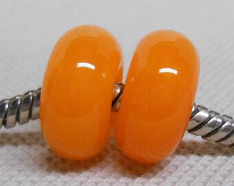 SRA Handmade Lampwork Bead Pair Charm Bracelet Beads Bright Orange