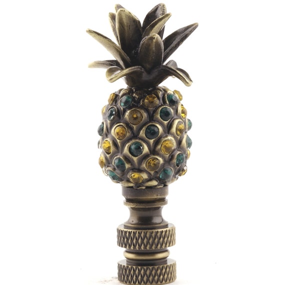 LAMP FINIAL pineapple /amber green glass antique brass