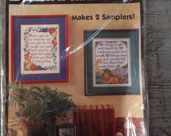 Vintage Bucilla Stamped Cross Stitch Grace's Sampler Pair Kit