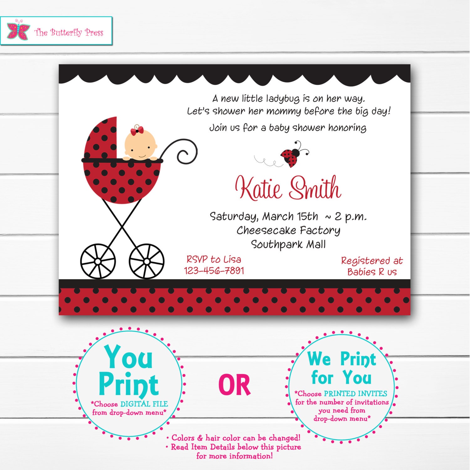 Ladybug Baby shower invitation baby lady bug shower