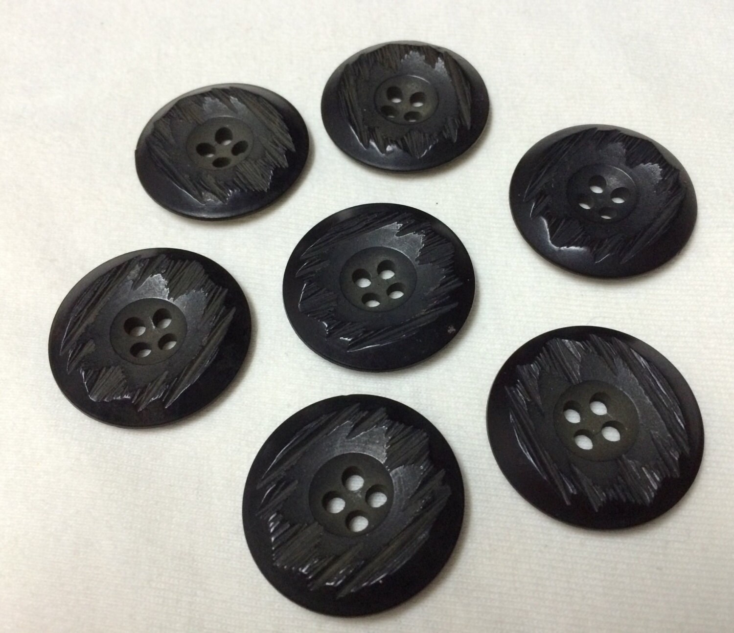 Buttons Matching Set 7 Black Vintage Plastic Coat Buttons 1