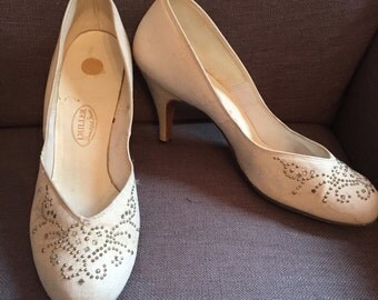 Items similar to Burlesque Shoes Movie Beige Peep Toe Rhinestone Pumps Christian Louis Vuitton ...