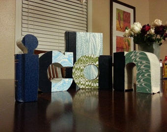 Book Letters - Mini Book Letters - Hand Cut - Decorative Vintage Books Cut Into Small Block Letters - Your Choice