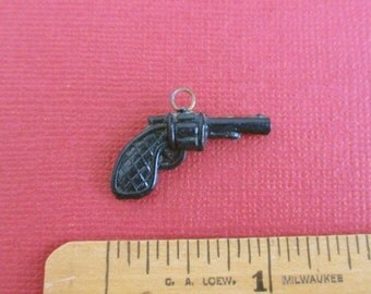 Black Celluloid Pistol, Gun Charm / Pendant - Vintage