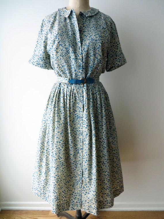 Vintage 1950's Dress Medium/Blue Cotton Floral Swing