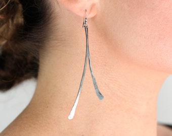 Traditional 6th anniversary gift ideas. Long dangle earrings, iron gift for her. Rustic earrings, a Sixth anniversary gift of iron jewelry