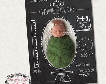 Digital Photo Birth Announcement Template for Photographers, 5x7 Card with Chalkboard Design, PSD Template, Instant Download