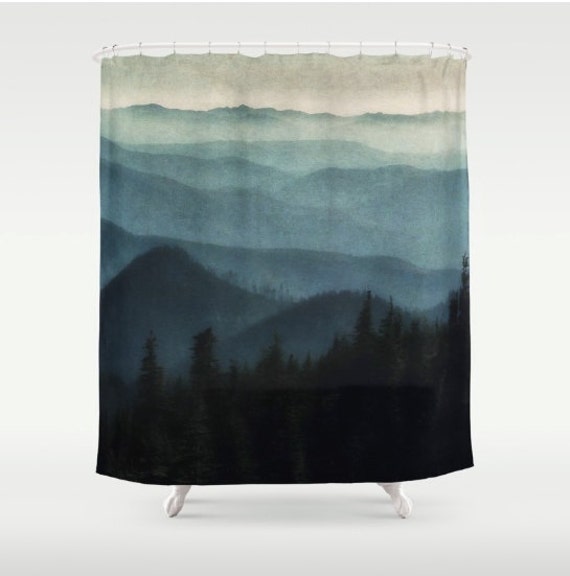 Shower Curtain Mountains Blue White Midnight Blue Nature