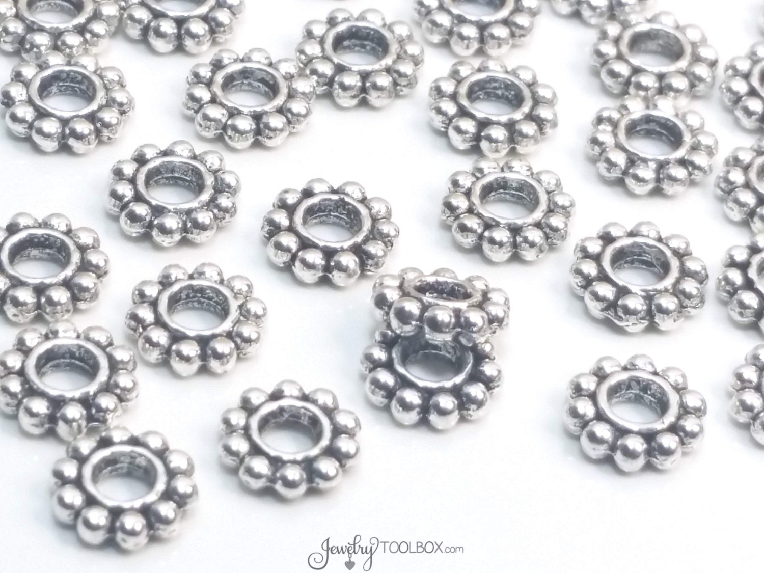 BIg Hole Daisy Spacer Beads Large Hole Beads Antique Silver