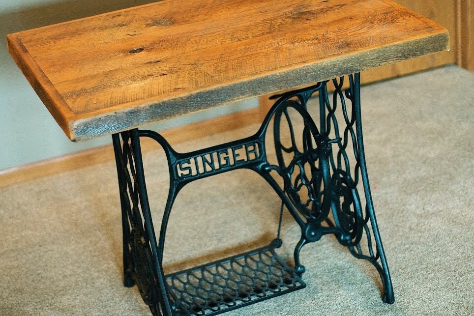 singer sewing machine desk with Reclaimed barn wood top