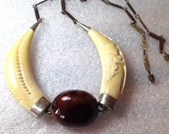 Vintage hand carved old necklace