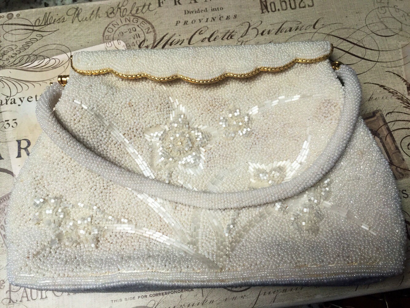 Vintage White Beaded Evening Bag Bridal Purse Hong Kong 0623