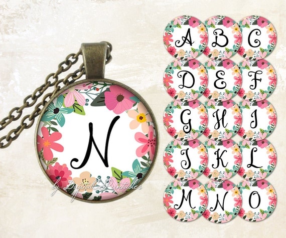 Floral alphabet bottle cap images Monogram digital download