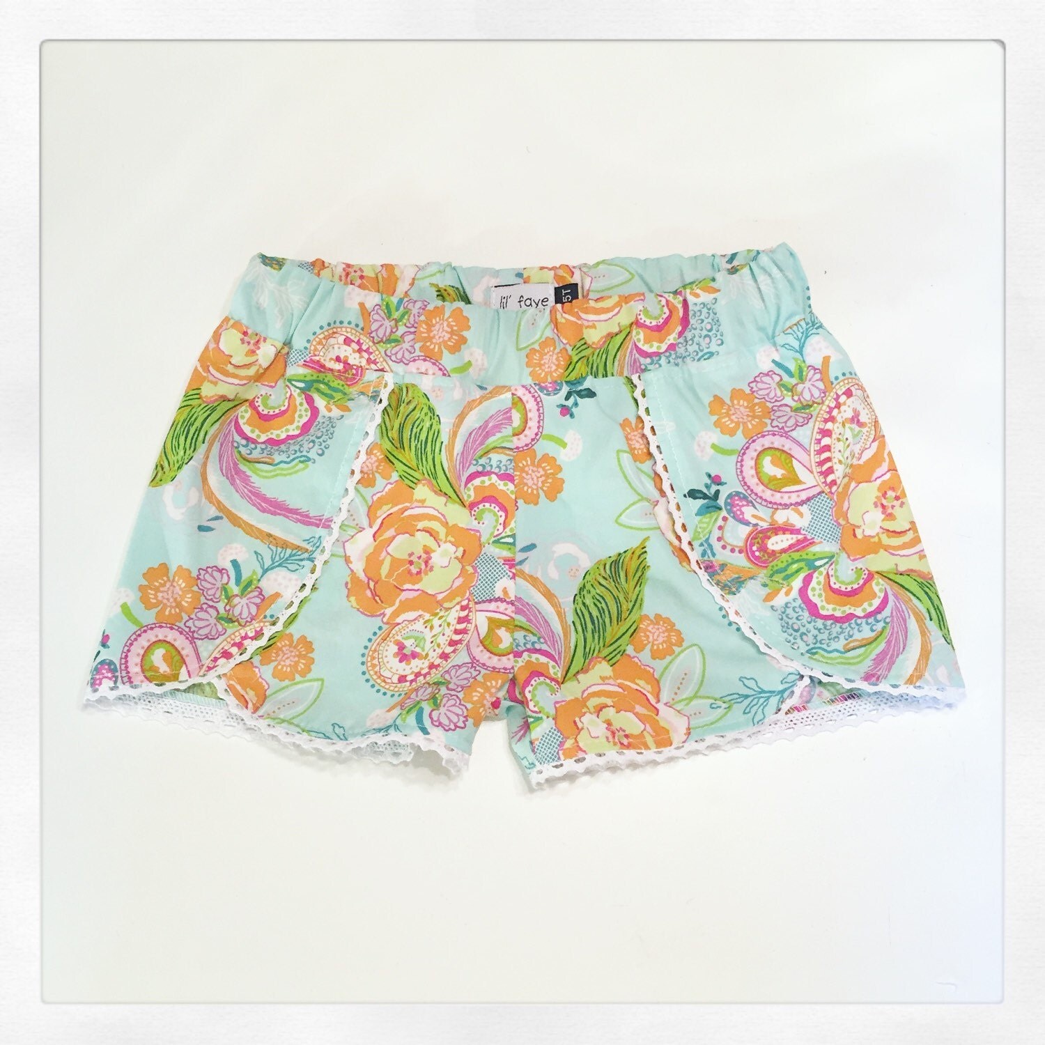 Aqua floral coachella trimmed shorts Baby by juliafayedavison